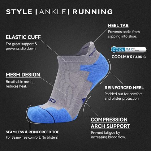 Socks Daze Men's Women's Ankle Coolmax Running Walking Socks Low Cut Moisture Wicking Cushioned Athletic Socks 4 Pack in Kuwait