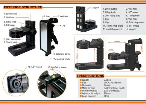 Strong Magnetic L-Bracket Wall Mounted for Laser Level Holder Stand Support with Updated Magnetic Pivoting Base can be Adsorbed on The Tube in Saudi Arabia