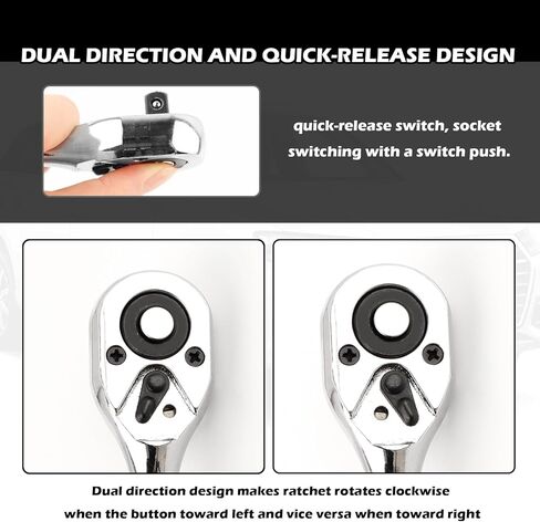 Salior 8 Inch Dual Direction 3/8 Ratchet,Multi-Purpose Socket Wrench Ratchet Wrench for Filter,Spark Plug,Lug Nut Socket,Universal Quick-Release Ratcheting Wrenches Car Accessories in Saudi Arabia