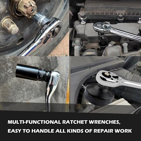 Salior 8 Inch Dual Direction 3/8 Ratchet,Multi-Purpose Socket Wrench Ratchet Wrench for Filter,Spark Plug,Lug Nut Socket,Universal Quick-Release Ratcheting Wrenches Car Accessories in Saudi Arabia