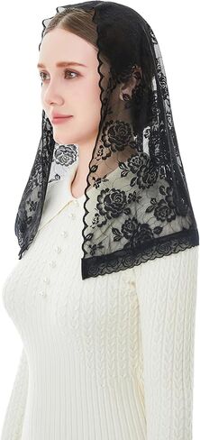 Wgior Catholic Church Veil Mantilla, D-Shaped Lace Chapel Veil for Women and Girls – Small Size Latin Mass Head Covering in Saudi Arabia