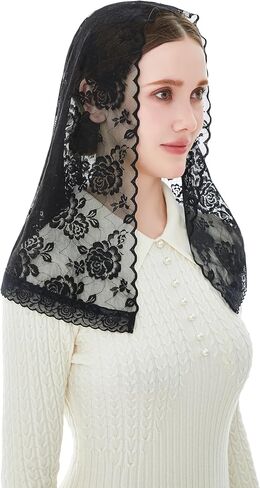 Wgior Catholic Church Veil Mantilla, D-Shaped Lace Chapel Veil for Women and Girls – Small Size Latin Mass Head Covering in Saudi Arabia