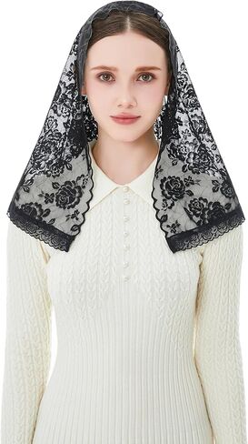 Wgior Catholic Church Veil Mantilla, D-Shaped Lace Chapel Veil for Women and Girls – Small Size Latin Mass Head Covering in Saudi Arabia
