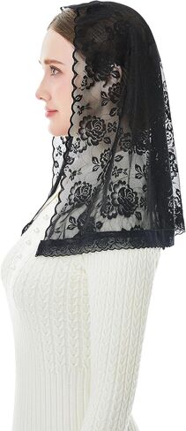 Wgior Catholic Church Veil Mantilla, D-Shaped Lace Chapel Veil for Women and Girls – Small Size Latin Mass Head Covering in Saudi Arabia