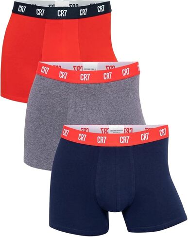 CR7 Underwear Cotton Blend Trunks (3 Pack) - Comfortable, Stylish Fitted Trunks with Smooth Elastic Waistbands (US, Alpha, Large, Regular, Regular, Black/Grey/White/Gold) in Saudi Arabia