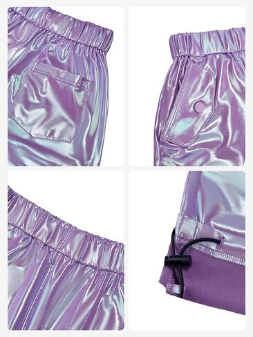 Stelle Girls Metallic Cargo Pants Shiny Hip Hop Dance Joggers Sparkly Stretchy Wide Leg Street Pants for Kids 4-15 Years in Saudi Arabia