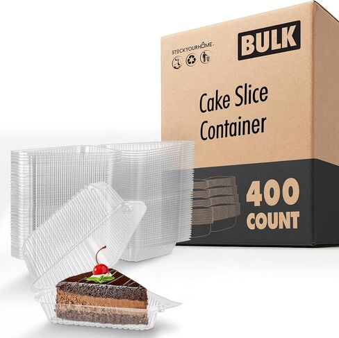 Stock Your Home Cake Slice Container 400 Pack 1 Compartment Clear Hinged Lid Tray for Single Slice Cake Pie Cheesecake Flan Desserts in Saudi Arabia