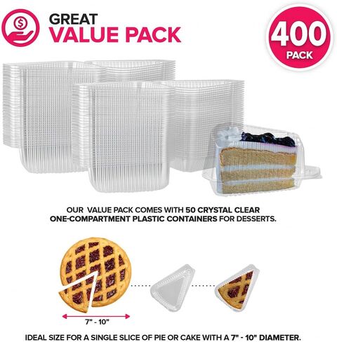 Stock Your Home Cake Slice Container 400 Pack 1 Compartment Clear Hinged Lid Tray for Single Slice Cake Pie Cheesecake Flan Desserts in Saudi Arabia