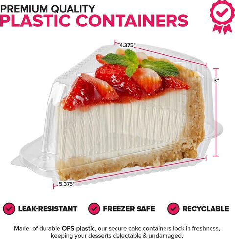 Stock Your Home Cake Slice Container 400 Pack 1 Compartment Clear Hinged Lid Tray for Single Slice Cake Pie Cheesecake Flan Desserts in Saudi Arabia