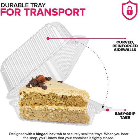 Stock Your Home Cake Slice Container 400 Pack 1 Compartment Clear Hinged Lid Tray for Single Slice Cake Pie Cheesecake Flan Desserts in Saudi Arabia