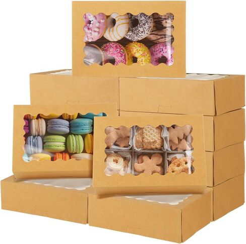 50Pcs 9x6x3 Inch Cookie Boxes with Window, Loaf Cake Boxes Brown Pastry Containers Bakery Boxes for Roll Cakes, Candies and Pastries, Desserts, Muffins, Donuts in Saudi Arabia