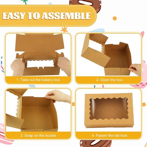 50Pcs 9x6x3 Inch Cookie Boxes with Window, Loaf Cake Boxes Brown Pastry Containers Bakery Boxes for Roll Cakes, Candies and Pastries, Desserts, Muffins, Donuts in Saudi Arabia
