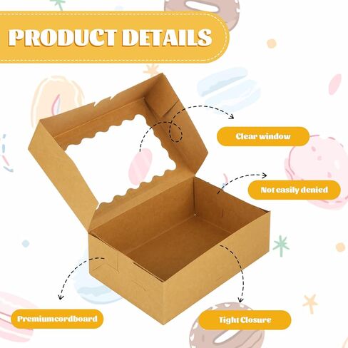50Pcs 9x6x3 Inch Cookie Boxes with Window, Loaf Cake Boxes Brown Pastry Containers Bakery Boxes for Roll Cakes, Candies and Pastries, Desserts, Muffins, Donuts in Saudi Arabia
