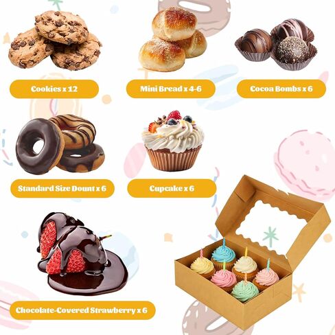 50Pcs 9x6x3 Inch Cookie Boxes with Window, Loaf Cake Boxes Brown Pastry Containers Bakery Boxes for Roll Cakes, Candies and Pastries, Desserts, Muffins, Donuts in Saudi Arabia