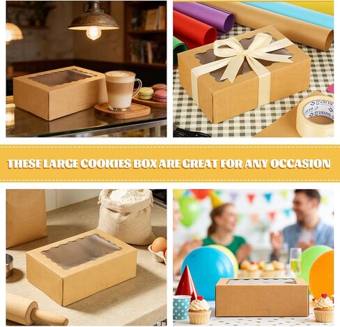 50Pcs 9x6x3 Inch Cookie Boxes with Window, Loaf Cake Boxes Brown Pastry Containers Bakery Boxes for Roll Cakes, Candies and Pastries, Desserts, Muffins, Donuts in Saudi Arabia