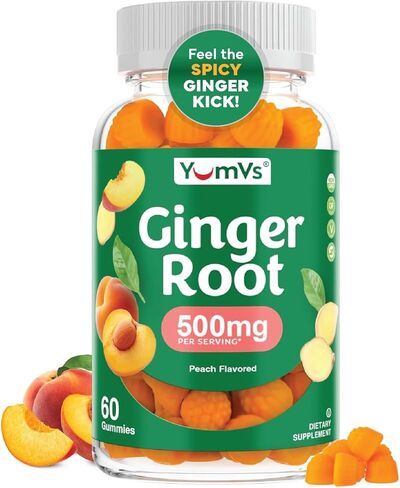 YumVs Ginger Gummies – 500 mg Ginger Root Extract – Peach Flavor, 60 Count – Natural Nausea Relief, Digestion & Immune Support – Ginger Supplement for Women & Men – Vegan, Non-GMO, Gelatin-Free in Saudi Arabia