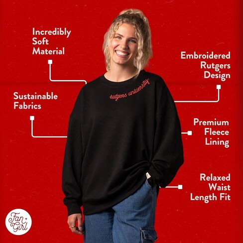 سويت شيرت نسائي من Fan Girl Rutgers، فائق النعومة من Scarlet Knights Modal Crewneck، أسود، مقاسات S-3X-Large in Saudi Arabia