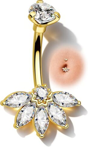 Lotus Belly Button Ring, 14G Belly Navel Rings for Women, Surgical Steel Belly Button Piercing Jewelry in Saudi Arabia