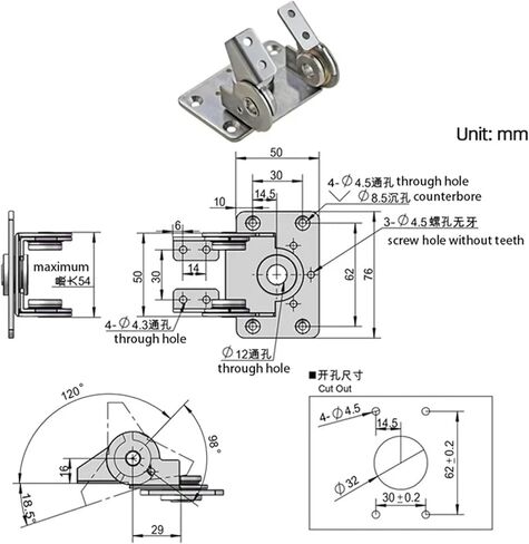 304 Stainless Steel Damping Dual-axis Torque Hinge for Mounting of Monitor Base Screens 1Pcs in Saudi Arabia