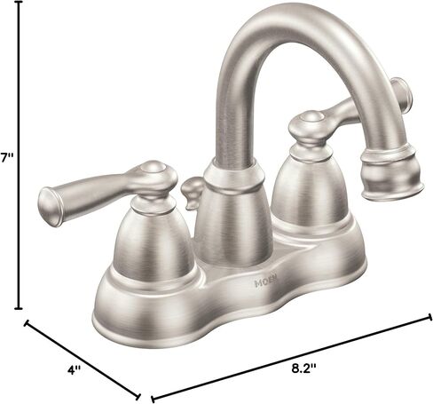 Moen Weylon 84790SRN Spot-Resist™ صنبور حمام ذو قوس عالي من النيكل المصقول بمقبضين - 4 بوصات مركزية، متوافق مع ADA، ومعتمد من WaterSense in Saudi Arabia