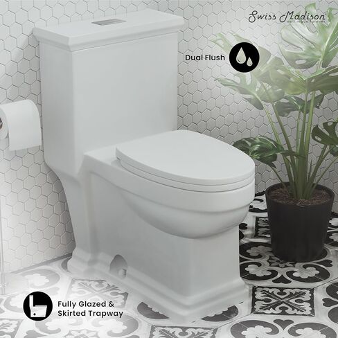 Swiss Madison Well Made Forever Swiss Madison SM-1T113 Voltaire One Piece Elongated Toilet Dual Flush 0.8/1.28 GPF, White in Saudi Arabia