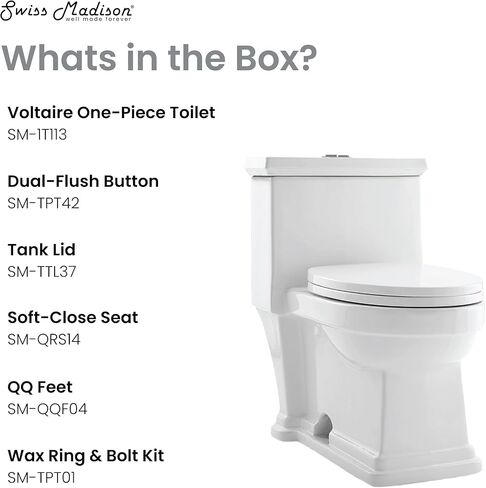 Swiss Madison Well Made Forever Swiss Madison SM-1T113 Voltaire One Piece Elongated Toilet Dual Flush 0.8/1.28 GPF, White in Saudi Arabia