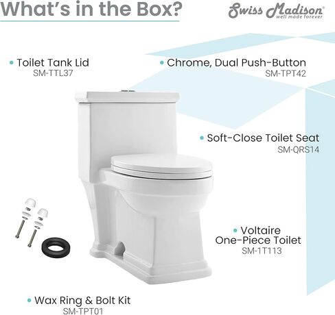 Swiss Madison Well Made Forever Swiss Madison SM-1T113 Voltaire One Piece Elongated Toilet Dual Flush 0.8/1.28 GPF, White in Saudi Arabia