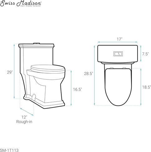 Swiss Madison Well Made Forever Swiss Madison SM-1T113 Voltaire One Piece Elongated Toilet Dual Flush 0.8/1.28 GPF, White in Saudi Arabia
