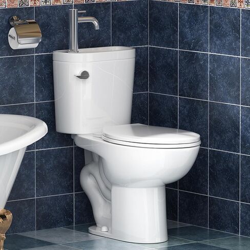 SUPERFLO Elongated Toilet with Sink, Faucet Toilets with Rough in 12 Inch & 1.28 GPF Single Flush, Modern Tall Toilet for Small Bathrooms (Include Faucet) in Saudi Arabia