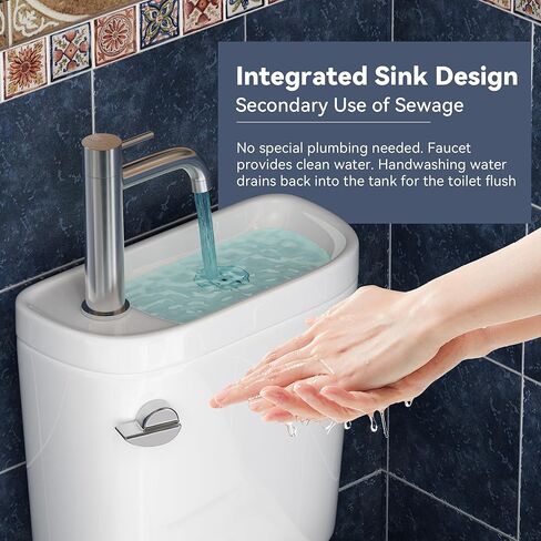 SUPERFLO Elongated Toilet with Sink, Faucet Toilets with Rough in 12 Inch & 1.28 GPF Single Flush, Modern Tall Toilet for Small Bathrooms (Include Faucet) in Saudi Arabia