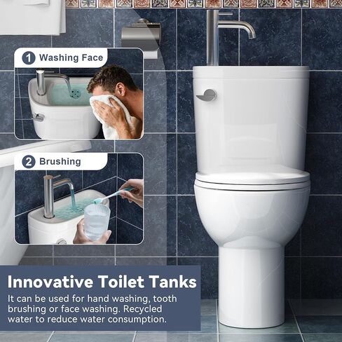 SUPERFLO Elongated Toilet with Sink, Faucet Toilets with Rough in 12 Inch & 1.28 GPF Single Flush, Modern Tall Toilet for Small Bathrooms (Include Faucet) in Saudi Arabia