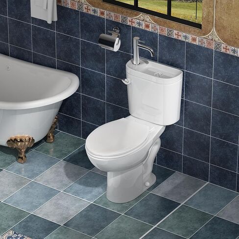 SUPERFLO Elongated Toilet with Sink, Faucet Toilets with Rough in 12 Inch & 1.28 GPF Single Flush, Modern Tall Toilet for Small Bathrooms (Include Faucet) in Saudi Arabia
