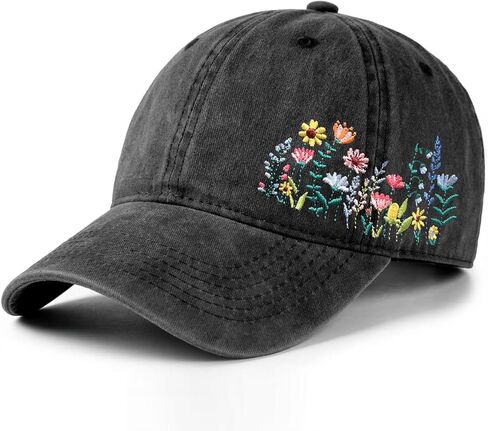Elegant Floral Embroidered Baseball Cap for Women Men, Adjustable Trendy Soft Breathable Dad Hat, Gifts for Flower Lover in Saudi Arabia
