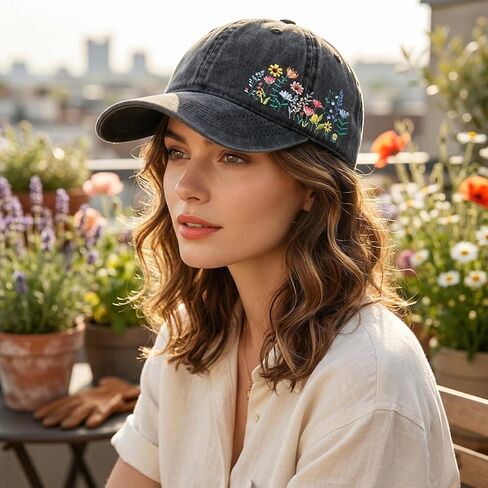 Elegant Floral Embroidered Baseball Cap for Women Men, Adjustable Trendy Soft Breathable Dad Hat, Gifts for Flower Lover in Saudi Arabia