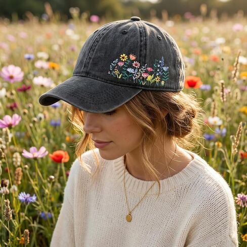 Elegant Floral Embroidered Baseball Cap for Women Men, Adjustable Trendy Soft Breathable Dad Hat, Gifts for Flower Lover in Saudi Arabia