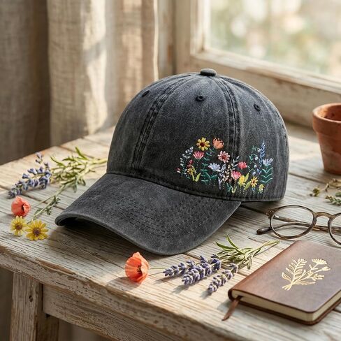 Elegant Floral Embroidered Baseball Cap for Women Men, Adjustable Trendy Soft Breathable Dad Hat, Gifts for Flower Lover in Saudi Arabia