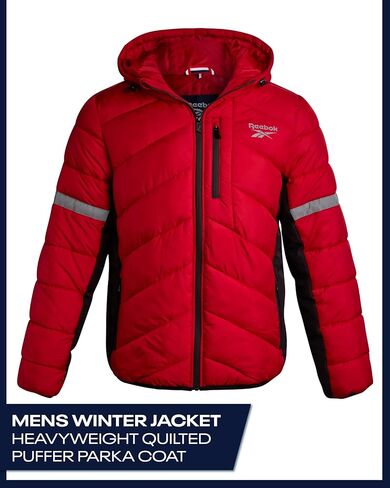 Reebok Mens Winter Jacket - Water Resistant Heavy Puffer Coat with Hood - Quilted Insulated Warm Winter Coat for Men in Saudi Arabia