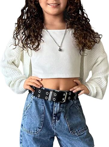 Girl's Long Sleeve Crop Cardigan Open Front Fall Sweaters Shrug Bolero in Saudi Arabia