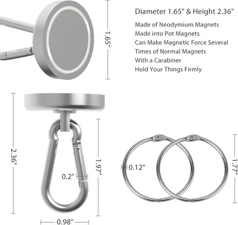 Ant Mag Magnet Hooks Heavy Duty 160LBS Neodymium Magnet with Swivel Carabiner Snap Hook for Indoor/Outdoor Hanging Bag Kitchen Garage Cruise Ship (2 Pack) in Saudi Arabia