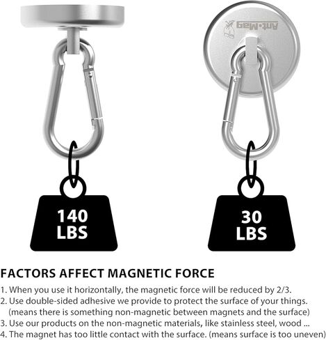 Ant Mag Magnet Hooks Heavy Duty 160LBS Neodymium Magnet with Swivel Carabiner Snap Hook for Indoor/Outdoor Hanging Bag Kitchen Garage Cruise Ship (2 Pack) in Saudi Arabia