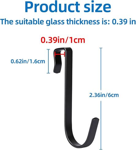 4 Pack Shower Door Hooks for Towels（Length,2.36 in）, Over Glass Door Hook in Bathroom Frameless Glass Door（Suitable Thickness: 0.39in/1 cm） in Saudi Arabia