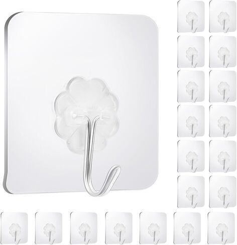20 Pack Clear Adhesive Hooks for Hanging, Stick On Wall Mount Hooks Stainless Steel Metal Hook for Bathroom, Shower, Kitchen, Door,Drill Free No Damage Utility Hooks in Saudi Arabia