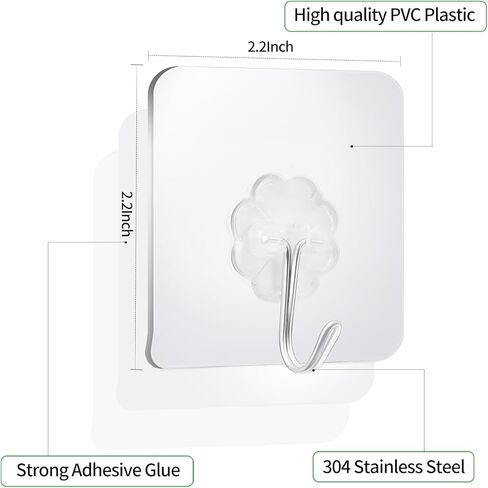 20 Pack Clear Adhesive Hooks for Hanging, Stick On Wall Mount Hooks Stainless Steel Metal Hook for Bathroom, Shower, Kitchen, Door,Drill Free No Damage Utility Hooks in Saudi Arabia