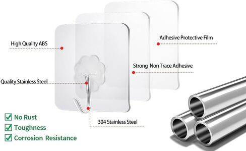 20 Pack Clear Adhesive Hooks for Hanging, Stick On Wall Mount Hooks Stainless Steel Metal Hook for Bathroom, Shower, Kitchen, Door,Drill Free No Damage Utility Hooks in Saudi Arabia
