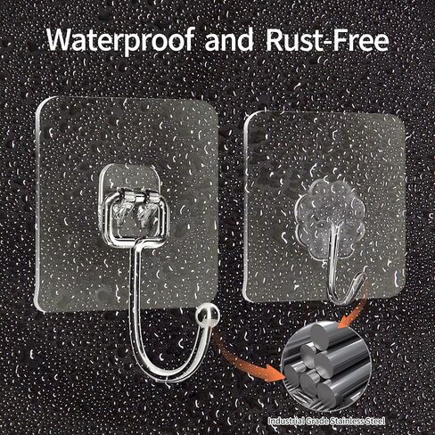 20 Pack Clear Adhesive Hooks for Hanging, Stick On Wall Mount Hooks Stainless Steel Metal Hook for Bathroom, Shower, Kitchen, Door,Drill Free No Damage Utility Hooks in Saudi Arabia