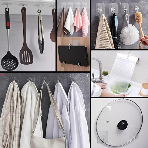 20 Pack Clear Adhesive Hooks for Hanging, Stick On Wall Mount Hooks Stainless Steel Metal Hook for Bathroom, Shower, Kitchen, Door,Drill Free No Damage Utility Hooks in Saudi Arabia