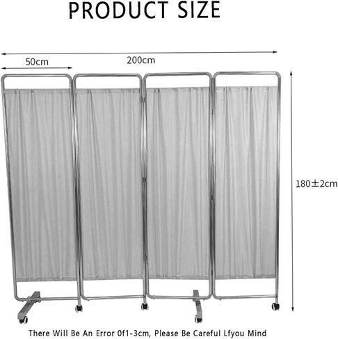 6FT Folding Hospital Privacy Screen,360° Universal Wheel with Brake Portable Room Divider Thickened Stainless Steel Material,for Clinics Wards(4Panel) in Saudi Arabia