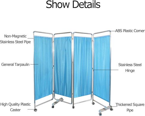 6FT Folding Hospital Privacy Screen,360° Universal Wheel with Brake Portable Room Divider Thickened Stainless Steel Material,for Clinics Wards(4Panel) in Saudi Arabia