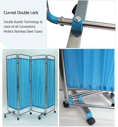 6FT Folding Hospital Privacy Screen,360° Universal Wheel with Brake Portable Room Divider Thickened Stainless Steel Material,for Clinics Wards(4Panel) in Saudi Arabia