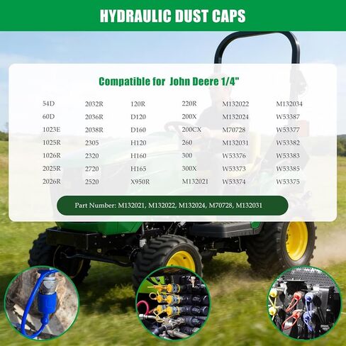 8 قطع هيدروليكية سريعة التوصيل غطاء الغبار والمكونات مثالية لـ 1/4 بوصة John Deere D160 H120 H160 H165 X950R 220R 200X 200CX 260 300 300X، استبدل M132021، M132022، M132024، M70728، M132031 in Kuwait
